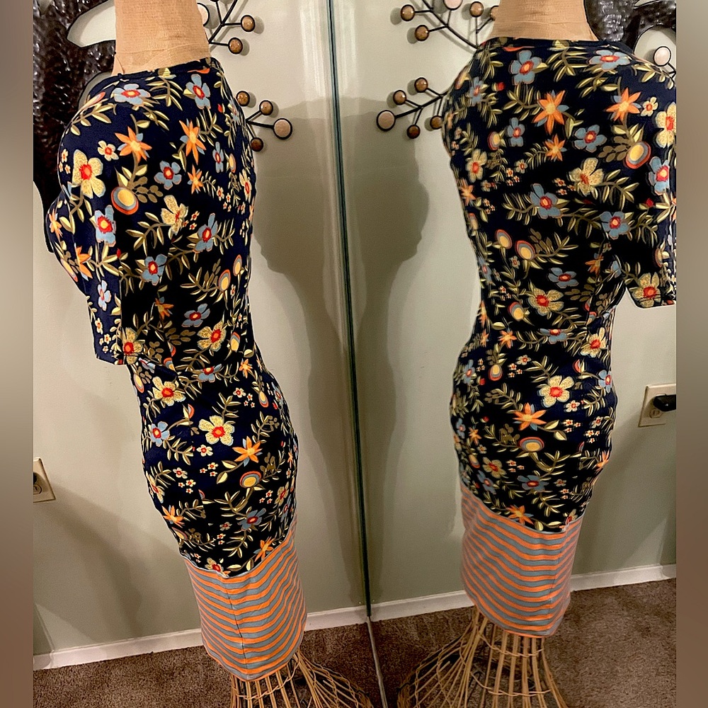 ♥️ Floral XXS Navy Blue Dress Flowers Dress Stripes Multicolor Fall Autumn Print